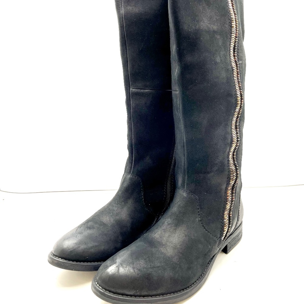 Steven by Steven Madden Zendra Women's 10 Black Leather Knee High Boots